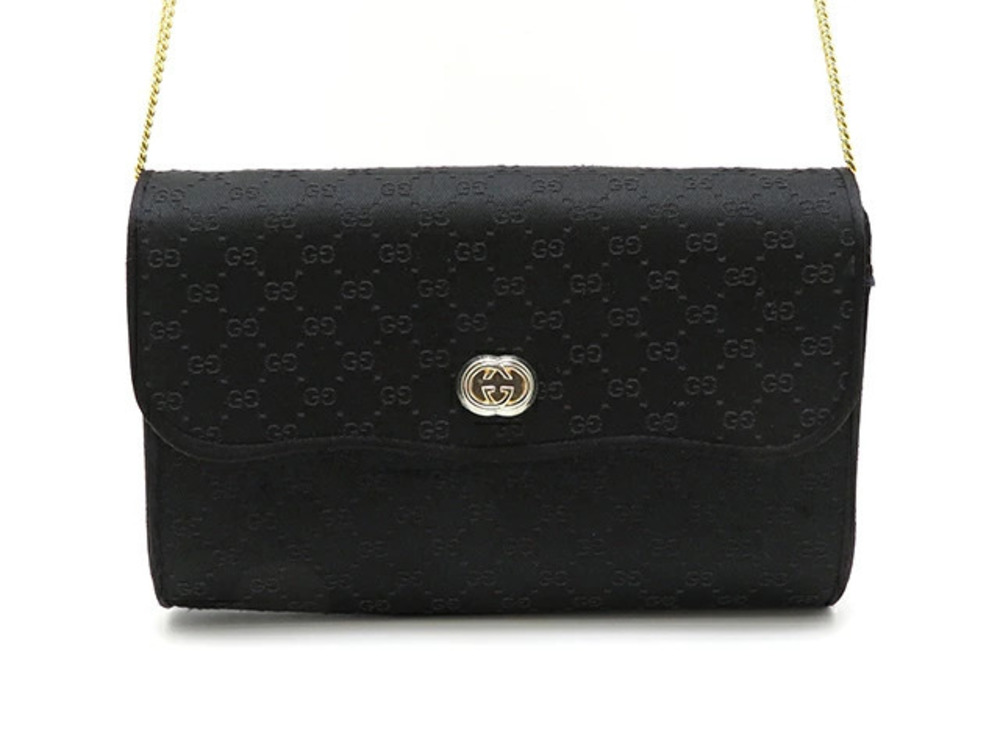 Gucci GG Chain Shoulder Bag Black Satin